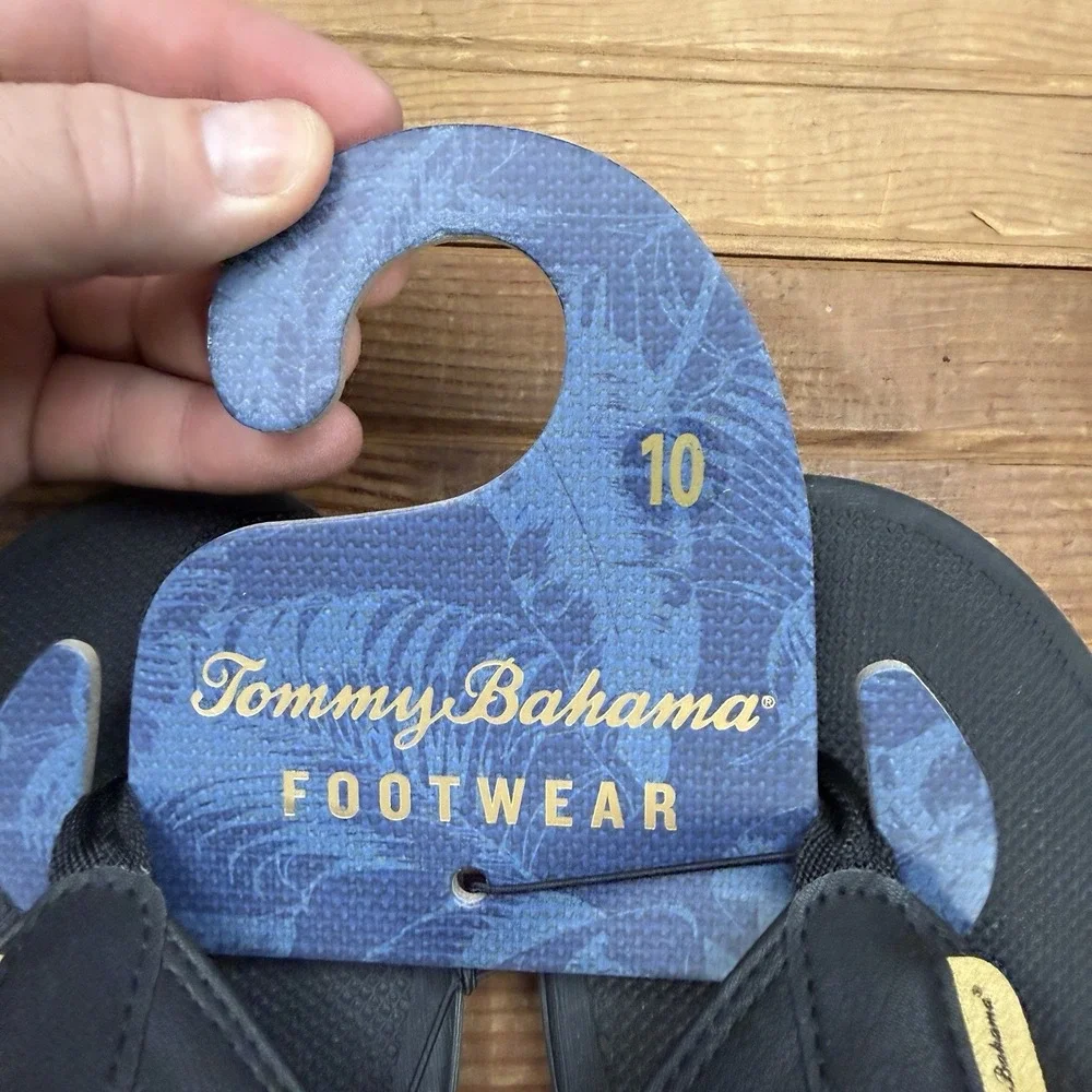 Tommy Bahama Sandals Mens 10 Black TBF Coast Flip Flops Beach Summer Casual NEW